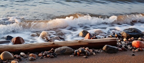 Wall Mural - A log by the shore