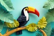 colorful tropical toucan paper art illustration