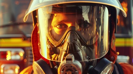 Closeup portrait of a male firefighter