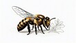 vintage aesthetic with a vector engraving illustration of a honey bee on a designed on isolated white background created with generative ai
