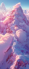 Wall Mural - A mountain with pink clouds in the sky