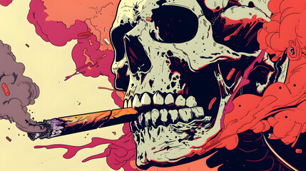 Sticker - a human skull coming from a lit cigarette