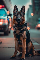 Sticker - Portrait of a police dog on duty in a large city