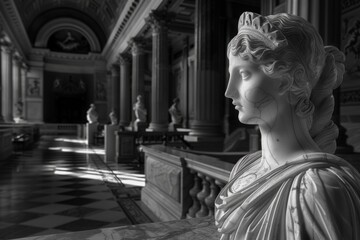 Canvas Print - Elegant marble statue in a grand hall