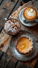 Wall Mural - A plate of danish with powdered sugar and a cup of coffee with a spoon on top