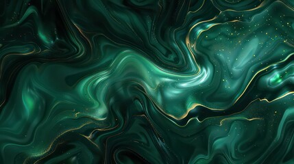 Wall Mural - Amazing abstract dark green texture. 3d vertical banner emerald royal color. Oil marble picture with glowing effect. Wavy fluid trendy modern background