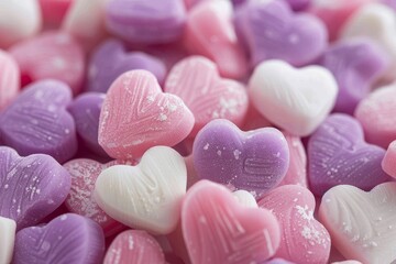 Wall Mural - Colorful Heart-Shaped Candies Close-Up