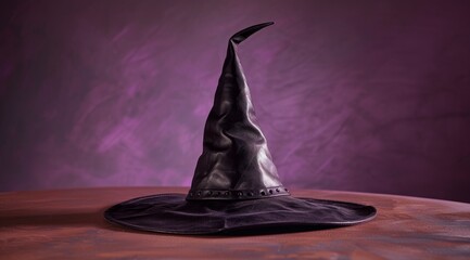 Mysterious Black Witch Hat on a Purple Background