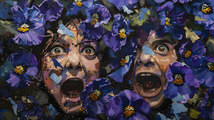 Wall Mural - A blend of violets and excited faces 