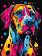 Colorful Pop Art Portrait of a Great Dane Against Black Background.