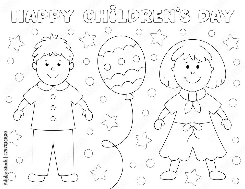 happy childrens day easy coloring page for kids. you can print it on ...