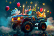 © Visual Craft - pickup monster truck, with birthday party celebration in the back (1)