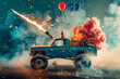 © Visual Craft - pickup monster truck, with birthday party celebration in the back (3)