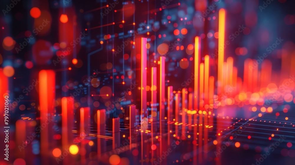 Dynamic image of a futuristic data visualization with glowing red bars ...