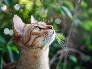 Canvas Print - Curious Cat Gazing Upward in a Lush Garden