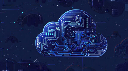 Wall Mural - a banner concept for cloud computing A cloud icon figure, inside it of an interior computer with has circuits and screens inside, with empty copy space