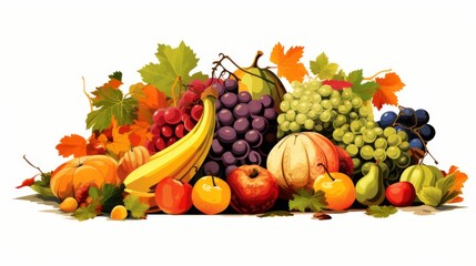 Wall Mural - Digital illustration of a cornucopia of vibrant and colorful assorted fruits and vegetables symbolizing abundance and healthy eating