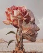 Surreal Desert Sculpture of a Rose and Face