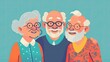 Three cheerful elderly people posing together