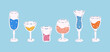 Drinks beverages set pixel art style. Retro 8 bit cocktail sprite, sprite of alcohol juice and soda. Vector game asset for bar menu