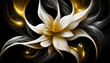Fleur abstraite blanche et dorée sur fond noir. Papier peint fleuri