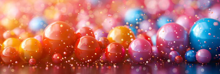 Dynamic colorful bouncing balls for party festival with blurred background,A colorful and colorful bubbles with bubbles in the background