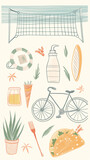 Fototapeta Big Ben - Playful Summer Beach Illustration with Bike and Food