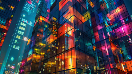 Wall Mural - A colorful glass building with multilevel cube spaces for luxury living. each window glowing from within