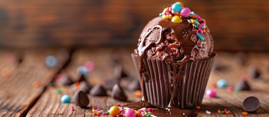 Wall Mural - Delicious Chocolate Cupcake With Frosting and Sprinkles