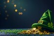 St Patricks Day banner with green elf hat gold coins shamrock. Concept St Patrick's Day, Celebration, Green Elf Hat, Gold Coins, Shamrock