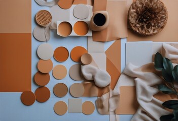 moodboard composition orange interior tiles samples color paint view lamella beige Top flat panels lay designer Copy textile Stylish Architect palette