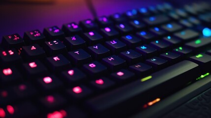 Close up of Computer RGB gaming keyboard