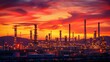 © Ilia Nesolenyi - Industrial Majesty at Dusk, Oil Refinery Silhouettes Against Sunset