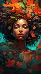  A Vibrant Woman Portrait of Grace and Nature. Feminine Grace Amongst Vivid Florals. A Dreamlike Fusion of Nature's Beauty and Artistic Imagination. Ethereal Elegance. A Woman  in Floral Fantasy.