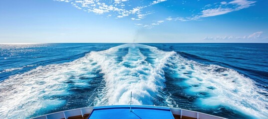 Wall Mural - A boat cruises on the vibrant blue waters under a clear sky