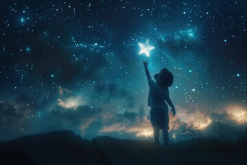 small child reaching for a star