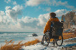 A traveler documenting their adventures as a wheelchair user, breaking down stereotypes and inspiring others to explore without limits. Concept of accessible exploration. Generative Ai.