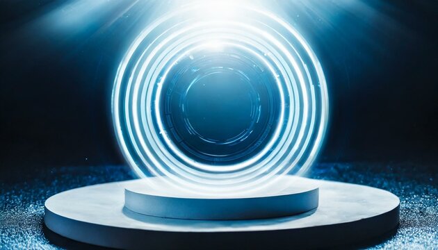 podium background 3d light tech stage future platform game abstract podium 3d background technology room product circle glow effect portal stand studio scene white design ring modern display space