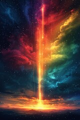 Poster - A colorful rainbow colored sky with a bright light shining through it, AI