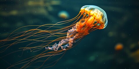 Poster - Vibrant Jellyfish Gliding Through Deep Ocean Waters