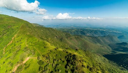 Wall Mural - aerial landsape shot of green kenyan foothills