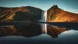 reflection of the skogafoss waterfall