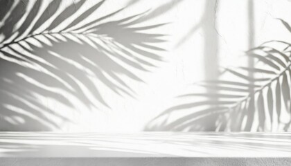 Canvas Print - blurred leaves shadow from palm leaves on the light white texture design wall with stage minimal abstract background for product presentation