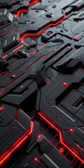 Wall Mural - Futuristic Black and Red Circuit Board Design