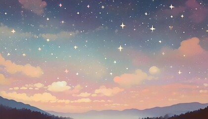 Wall Mural - a star studded night sky background in pastel art 02