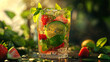 Fresh mojito drink with ice and fruit