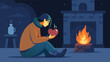 In front of the fireplace a weary traveler poured out their struggles to their host finding solace in the flickering flames.. Vector illustration