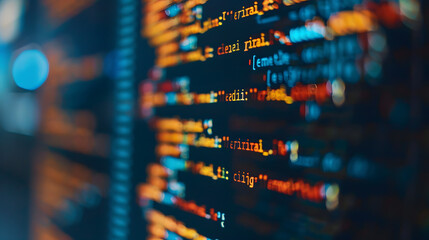 A line of code on the computer screen. representing logic and programming. The background is blurred 