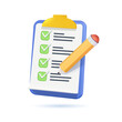 © RedVector - Clipboard with checklist with green check marks and pen. 3d clipboard task management with checkmarks 3D illustration. To do list, weekly schedule. Productivity diary. Planner 3D icon
