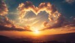 a captivating sunset scene with heart shaped clouds in the sky creating a picturesque love background valentine s day generated ai